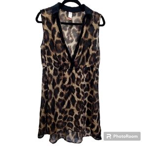 No Boundaries XL Leopard Print Kimono Coverup Sheer Beach Buttonup